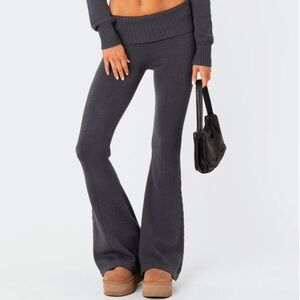 Edikted Charcoal Flare Knit Pants